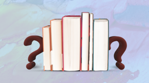Bücher gestützt von zwei Fragezeichen